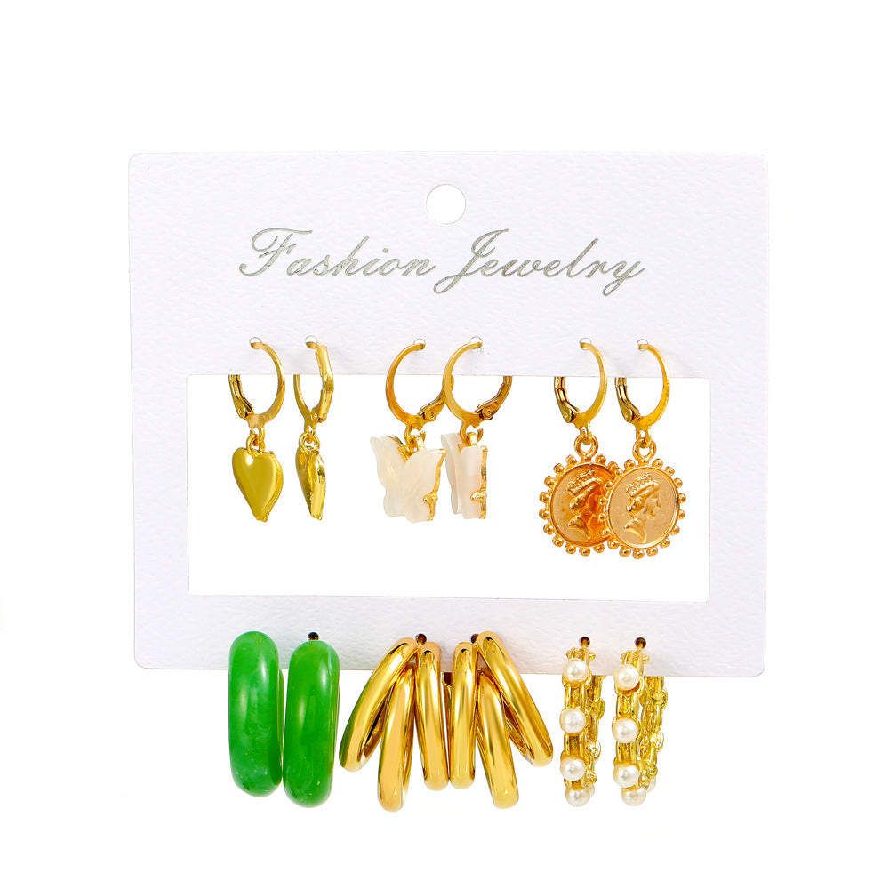 Retro Acrylic Geometric Pearl Alloy Earrings 6-piece Set Wholesale