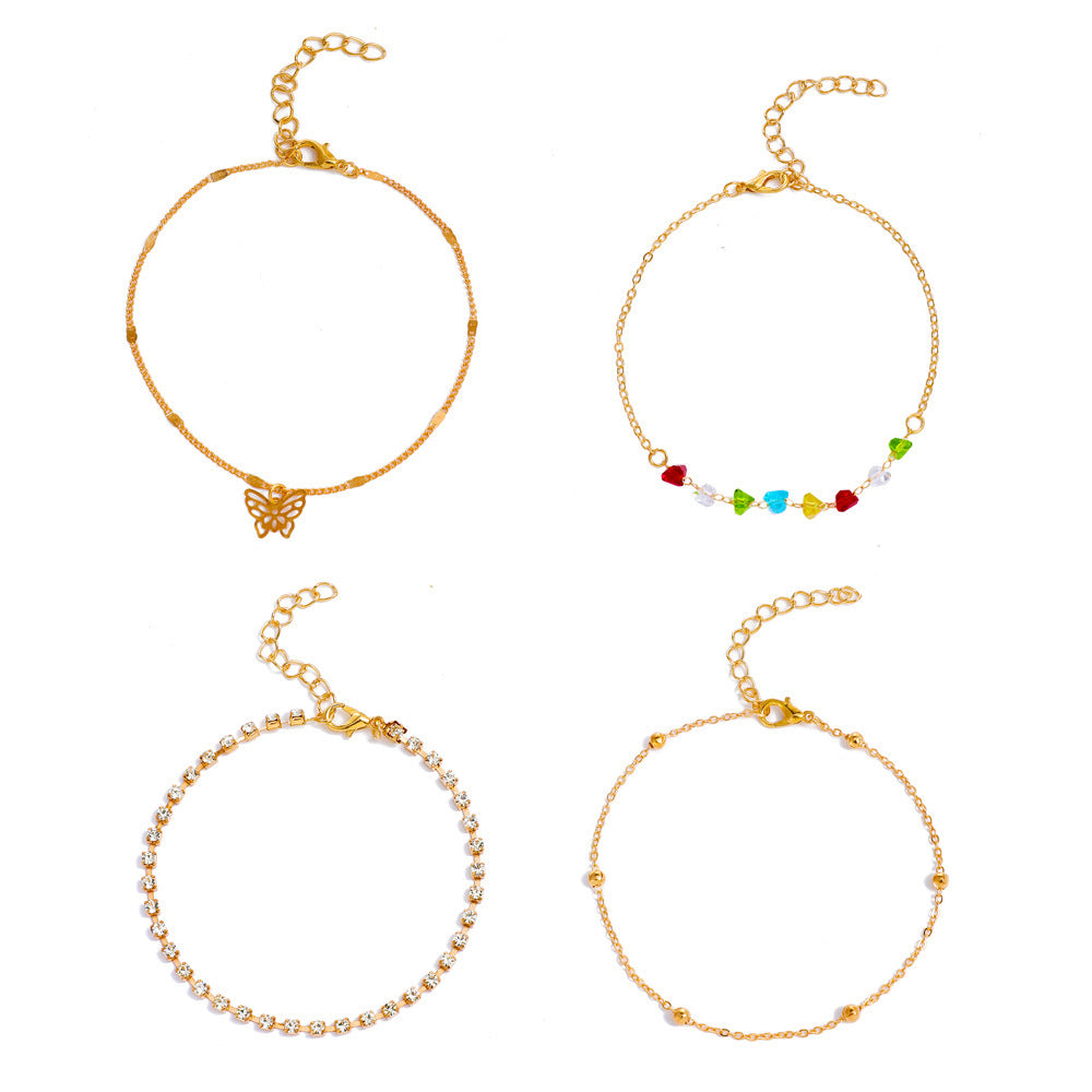 New Multi-layer Heart-shaped Butterfly Bohemian Anklet Four-piece Set