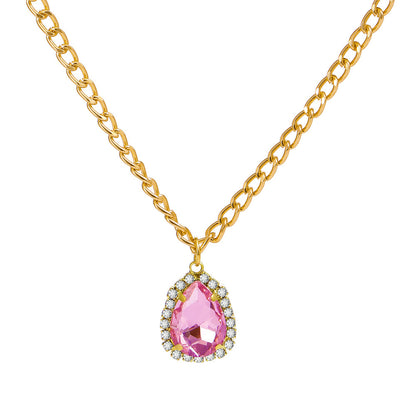 New Micro-encrusted Zircon Water Drop Pendant Alloy Necklace