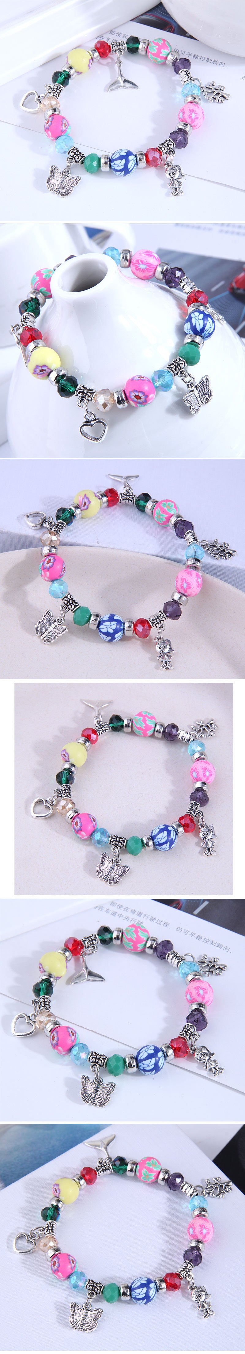 Fashion Multi-element Pendant Colorful Beads Alloy Acrylic Bracelet