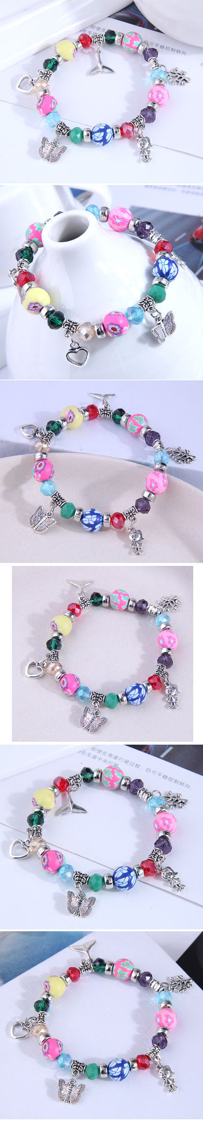 Fashion Multi-element Pendant Colorful Beads Alloy Acrylic Bracelet