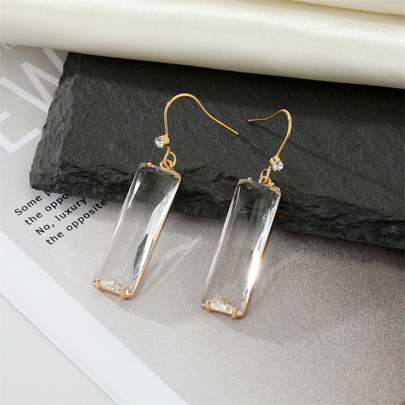 Simple Rectangular Crystal Zircon Alloy Edging Glass Earrings Women