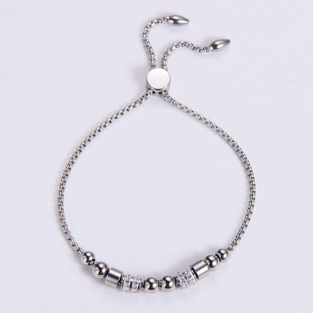 Fashion Simple Drill Stainless Steel Beaded Adjustable Bracelet