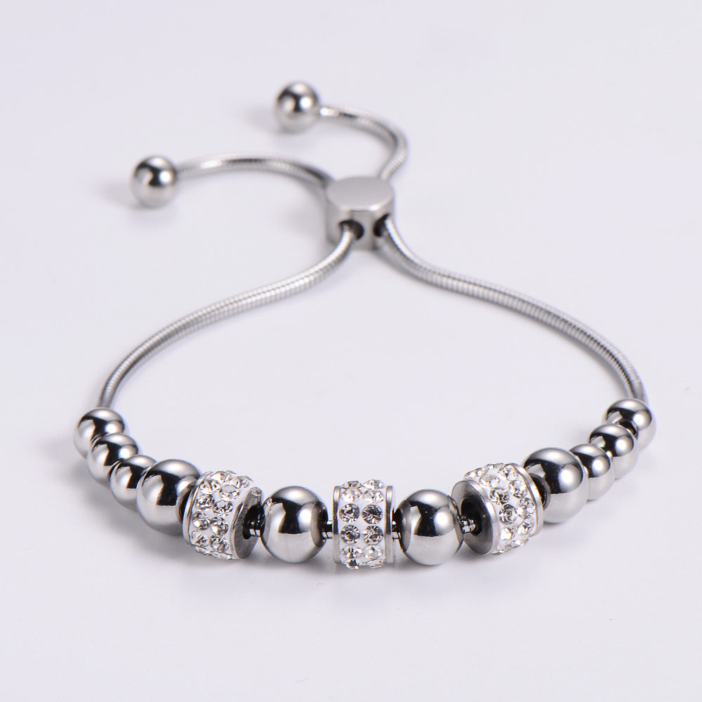 Fashion Stainless Steel Diamond Adjustable Size Beaded Bracelet