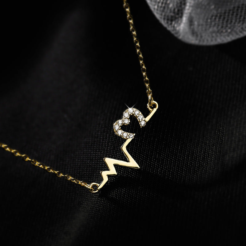 New Full Diamond Heart Electrocardiogram Pendant Necklace