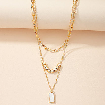 Simple Three-layer Shell Multi-layer Block Pendant Necklace