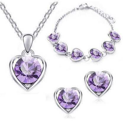 Wholesale Fashion Heart Elements Diamond Bracelet Earrings Necklace Set