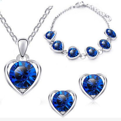 Wholesale Fashion Heart Elements Diamond Bracelet Earrings Necklace Set