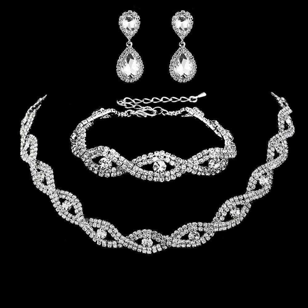 Bridal Jewelry Necklace Bracelet Earring Set Three-piece Hollow Jewelry