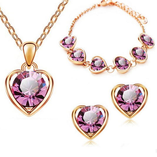 Wholesale Fashion Heart Elements Diamond Bracelet Earrings Necklace Set