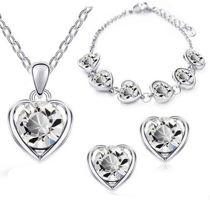 Wholesale Fashion Heart Elements Diamond Bracelet Earrings Necklace Set