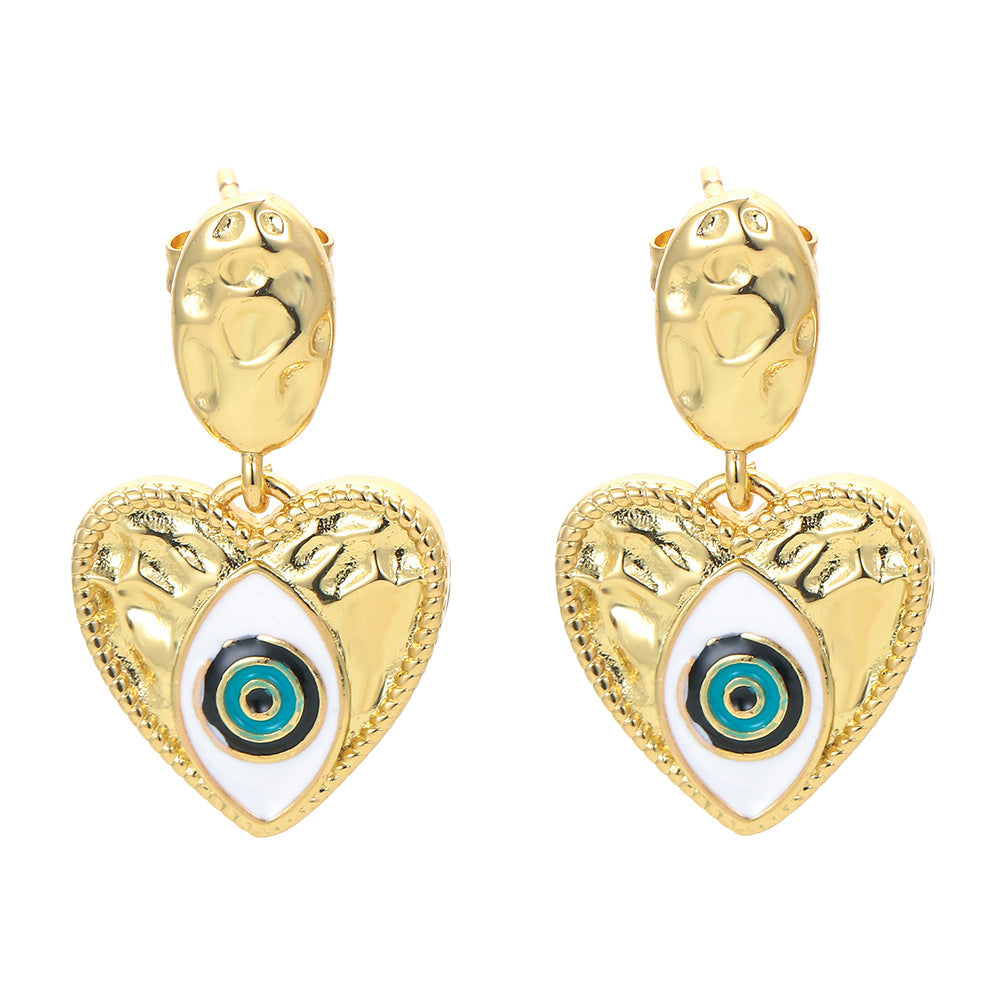 Hip-pop-style Colorful Dripping Oil Devil's Eye Copper Earrings Wholesale