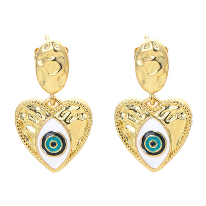 Hip-pop-style Colorful Dripping Oil Devil's Eye Copper Earrings Wholesale