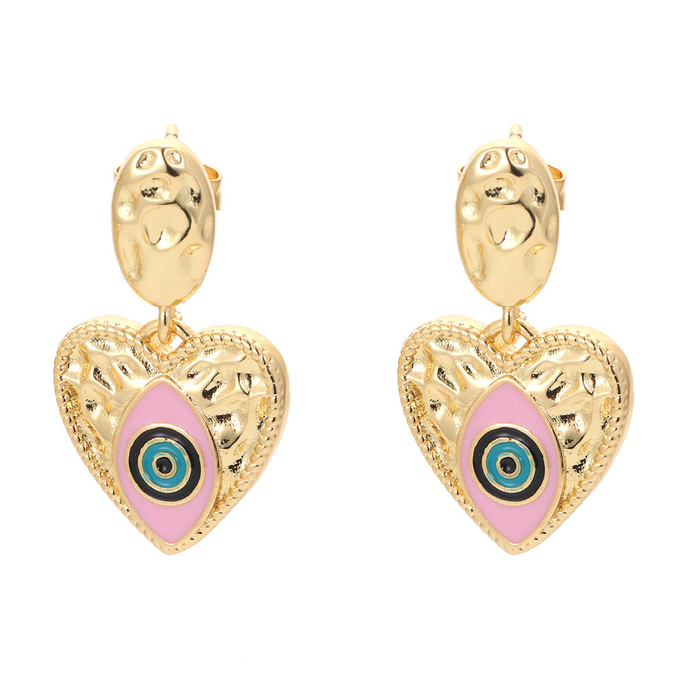 Hip-pop-style Colorful Dripping Oil Devil's Eye Copper Earrings Wholesale