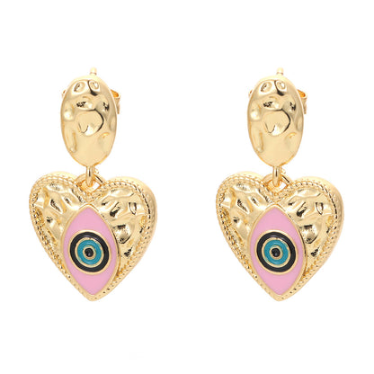 Hip-pop-style Colorful Dripping Oil Devil's Eye Copper Earrings Wholesale