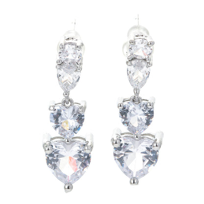 Korean Style Geometric Heart Shaped Tassel Inlaid Zircon Earrings Wholesale