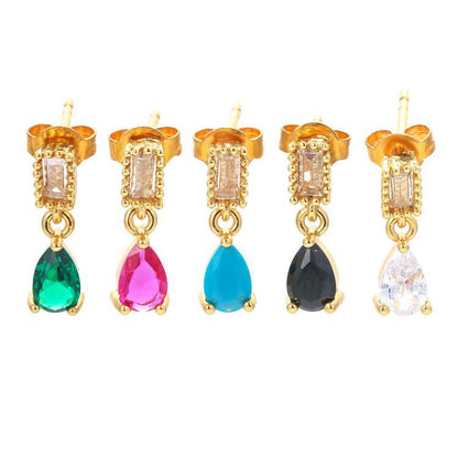 Retro Style Water Drop Inlaid Colorful Zircon Copper Earrings Wholesale