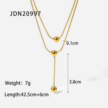 Fashion Simple 18k Gold Stainless Steel Double Layer Necklace