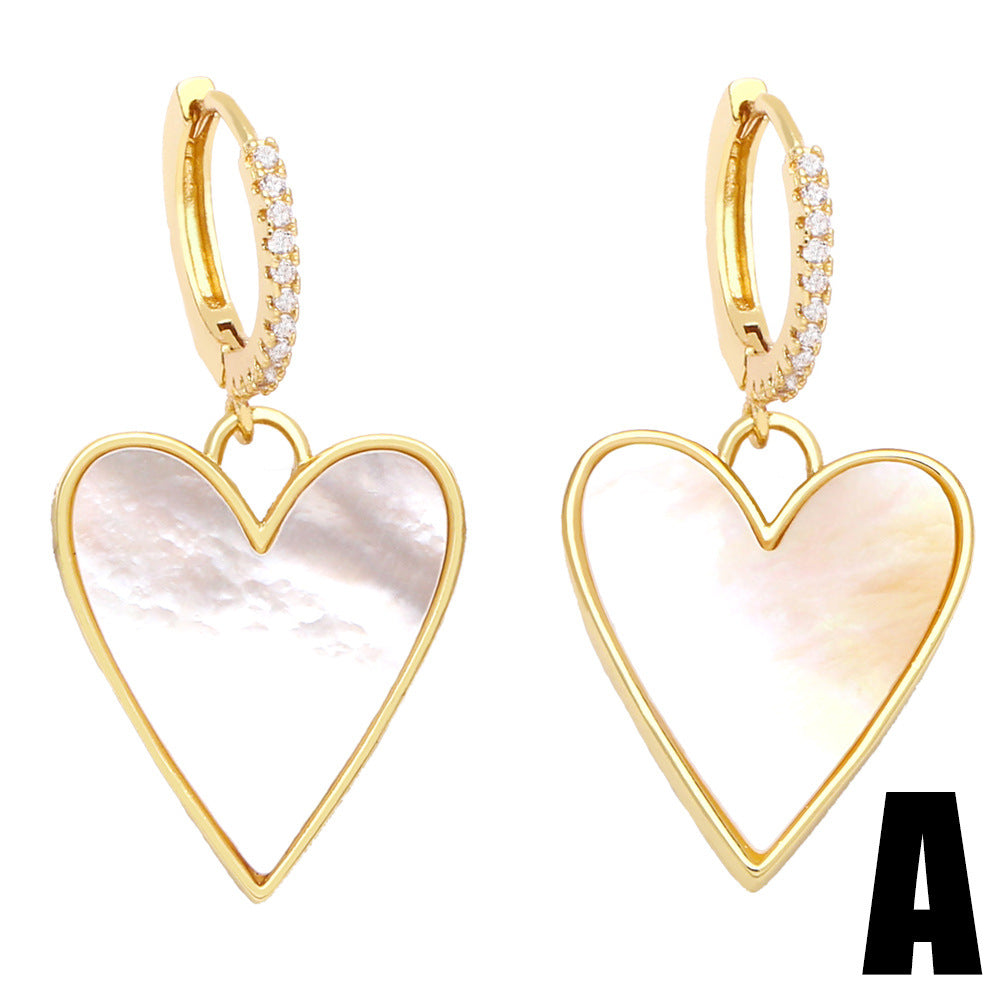 Fashion Heart Pendant Copper 18k Gold-plated Inlaid Zircon Pearl Earrings