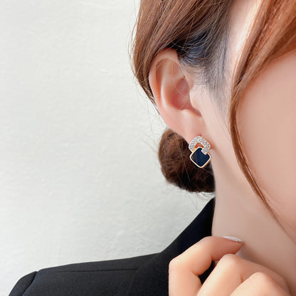 New Black Geometric Square Stud Earrings