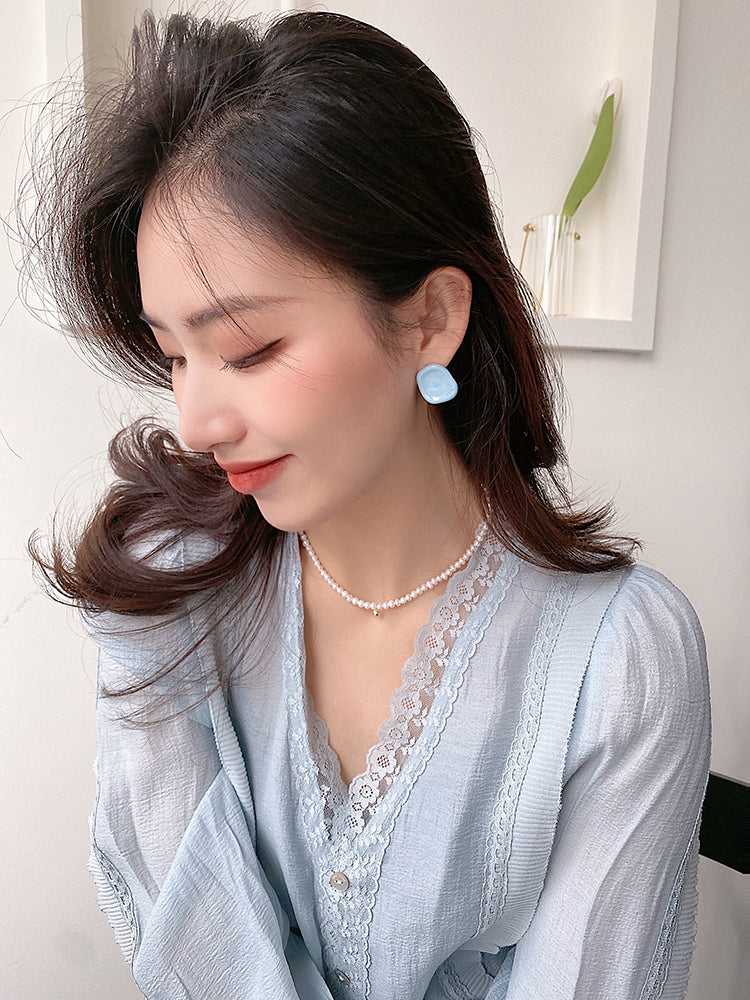 Silver Needle Asymmetric Geometric Oil Drop Earrings Korea Simple Small Irregular Stud Earrings Daily Versatile Commuter Earrings