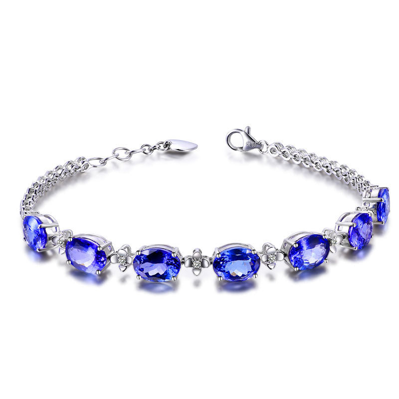 Jewelry Set Geometric Bracelet Tanzanite Petal Ring Blue Crystal Pendant Four Claw Earrings