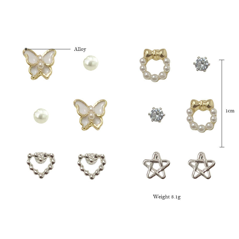 New Star Heart Bow Pearl Stud Earrings Set