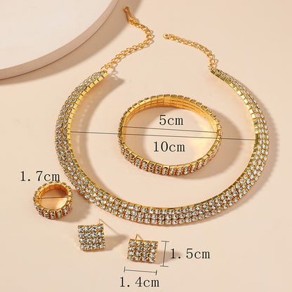 Bridal Jewelry Rhinestone Chain Necklace Bracelet Ring Earrings Set