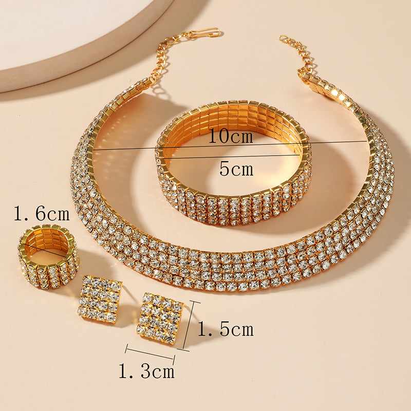 Bridal Jewelry Rhinestone Chain Necklace Bracelet Ring Earrings Set