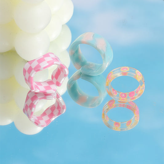 New Checkerboard Resin Ring Three-piece Set Wholesale