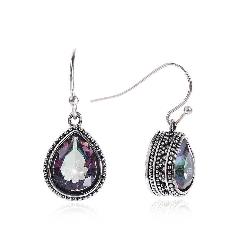 Retro Fashion Pop Color Crystal Water Drop Earrings