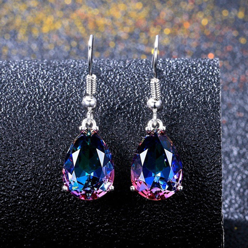 Fashion Pop Color Crystal Water Drop Earrings