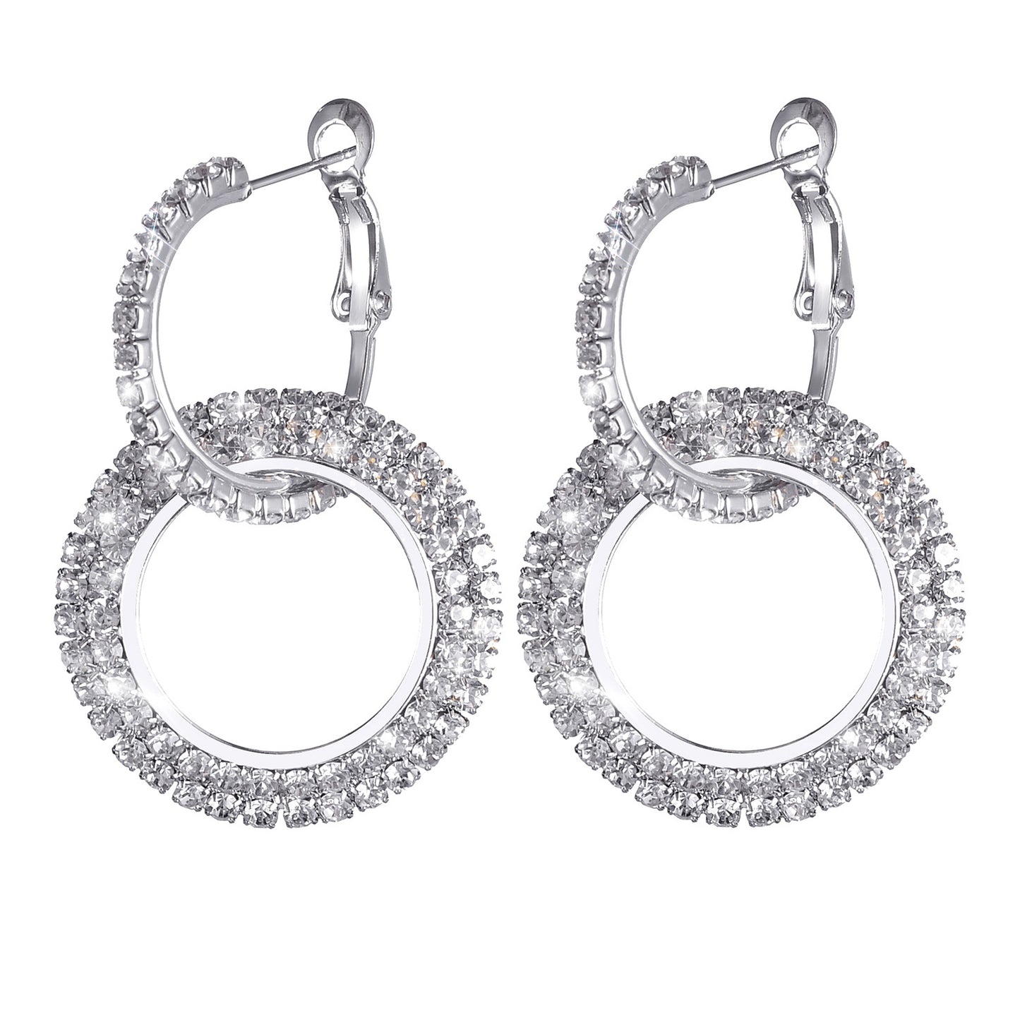 Fashion Circle Metal Artificial Diamond Hoop Earrings