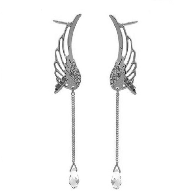Rhinestone Tassel Crystal Water Drop Angel Wing Stud Earrings