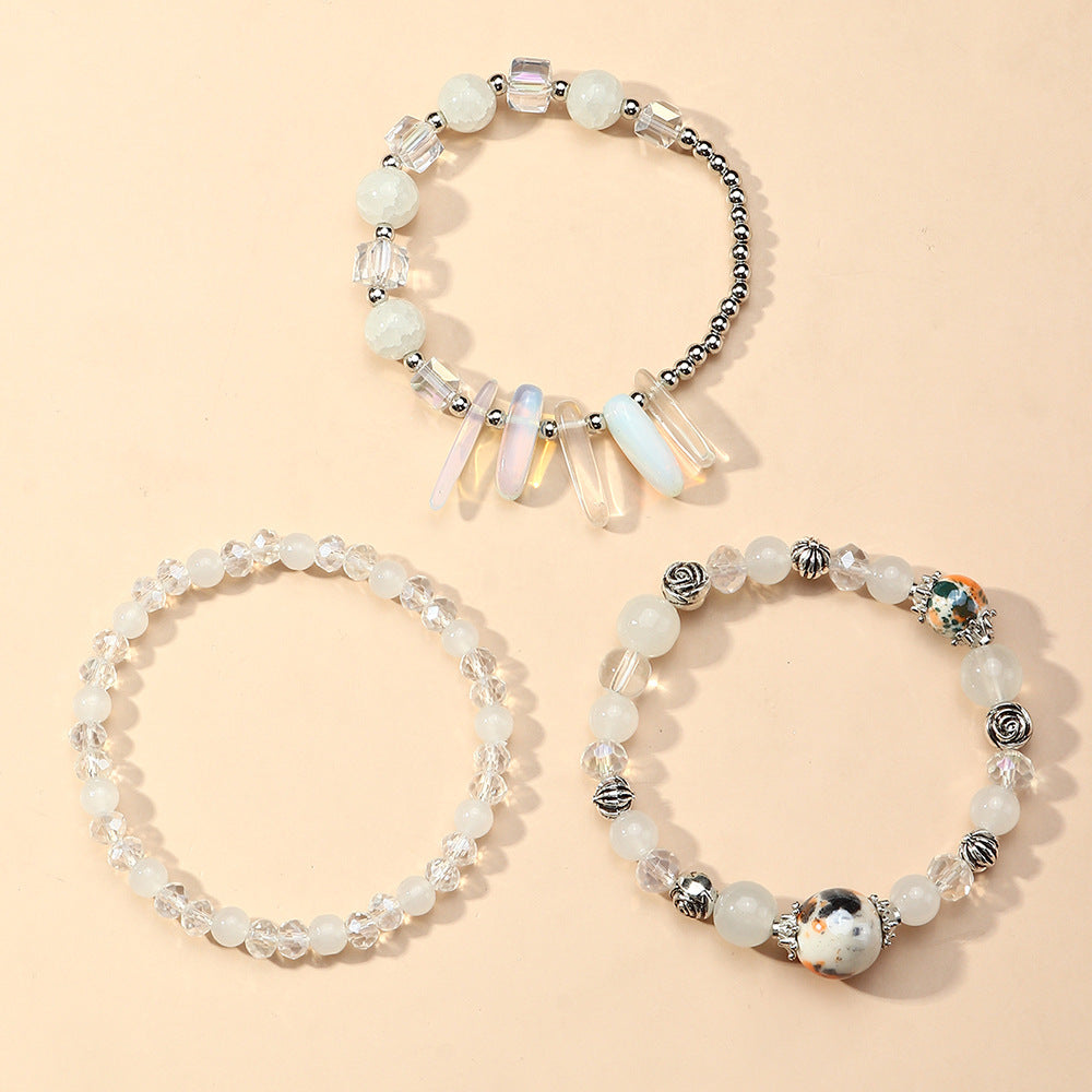 Fashion Gray Crack Stone Beads Mixed Color Geometric Crystal Bracelet