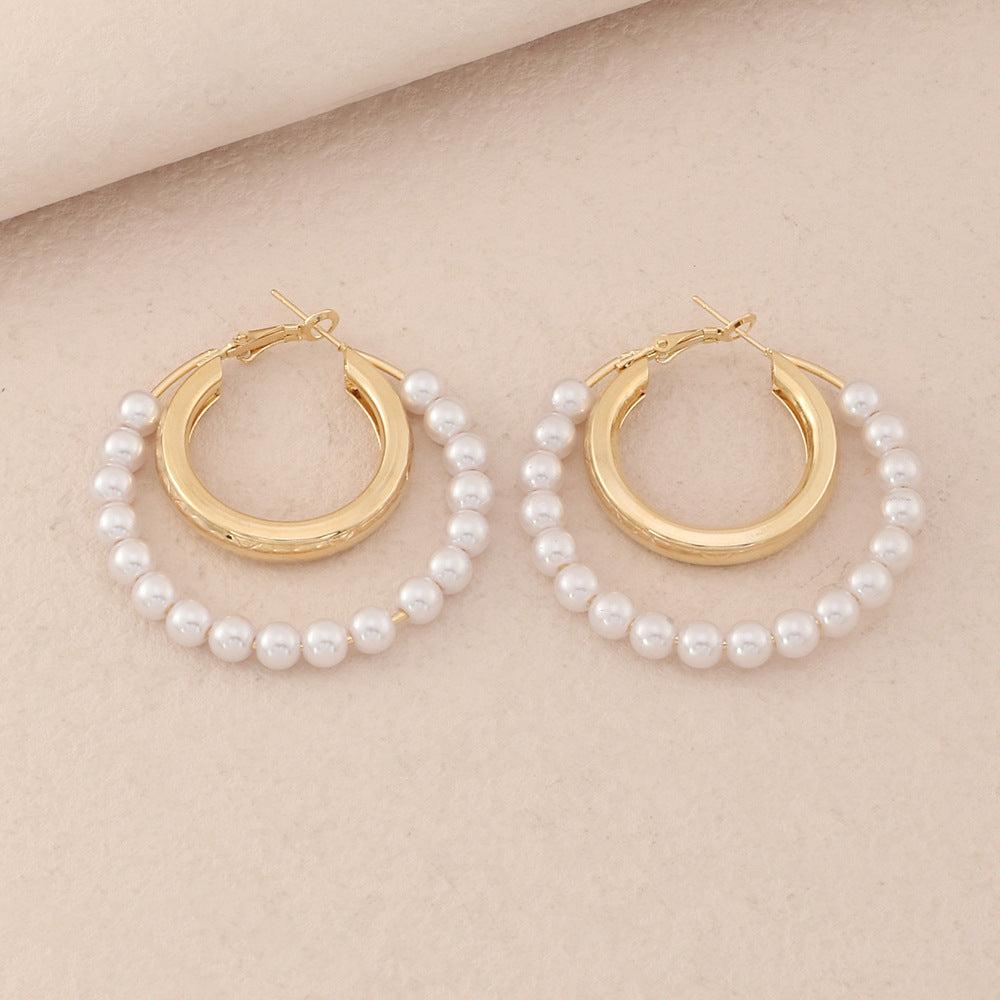 Fashion Alloy Pearl Circle Earrings Simple Sweet Women's Jewelry