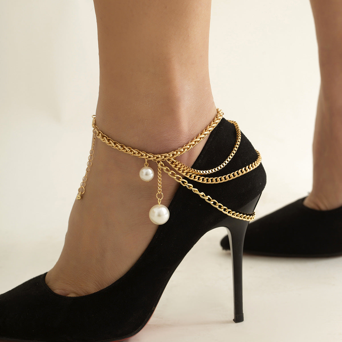 Fashion Multi-layer Tassel Geometric Metal Chain Anklet