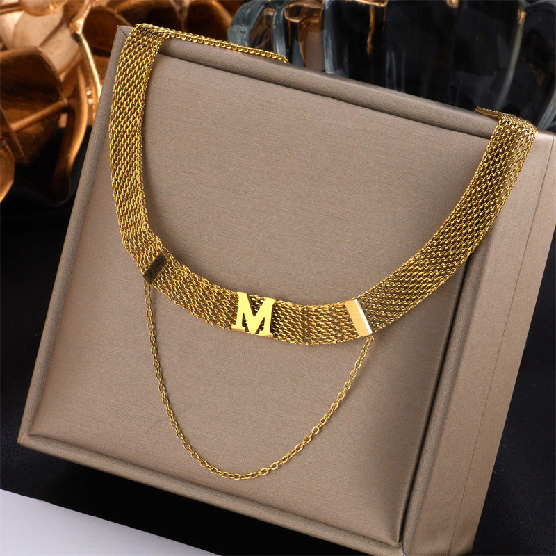 Fashion Simple  Titanium Steel Letter M Necklace Ring