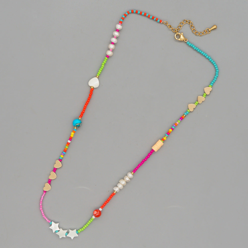 Bohemian Geometric Glass Beaded Heart-shaped Necklace