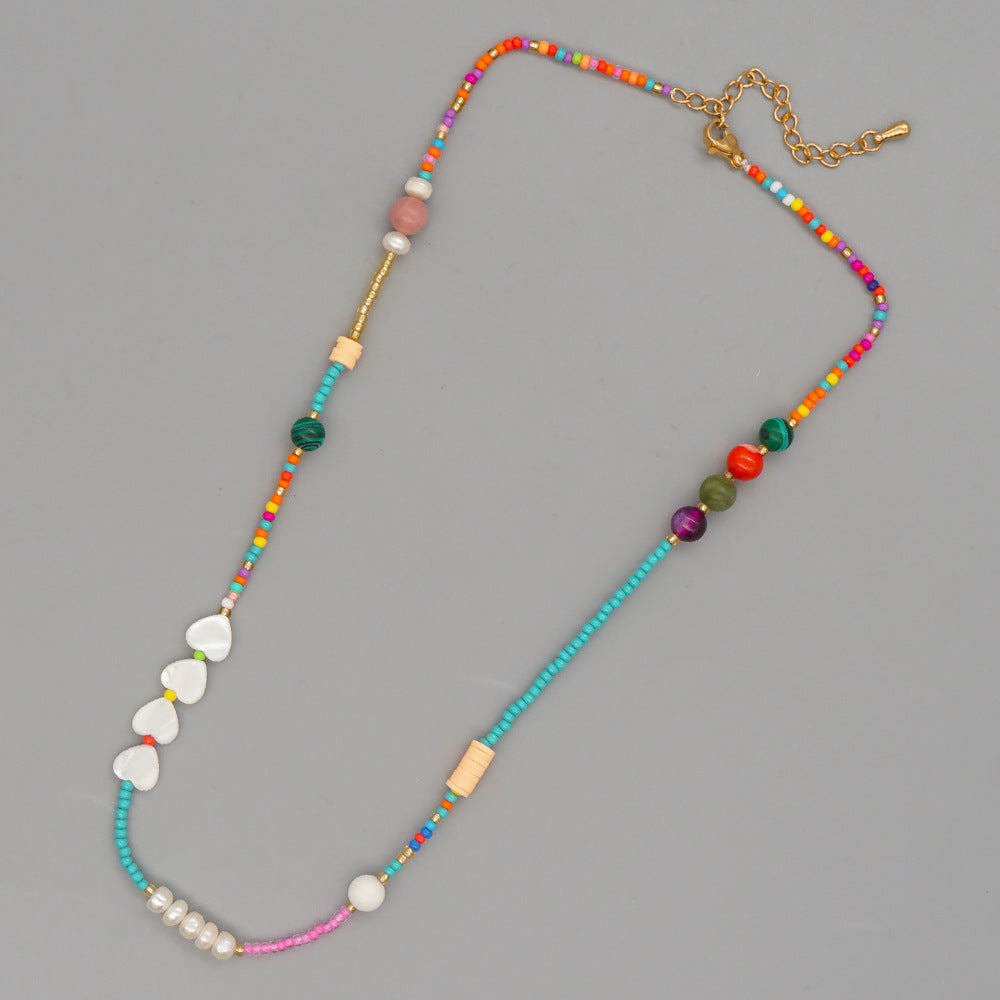 Bohemian Geometric Glass Beaded Heart-shaped Necklace