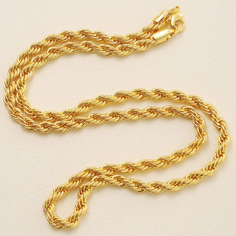 Simple Chain Twist Golden Long Alloy Necklace