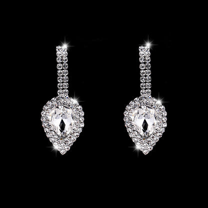 Claw Chain Rhinestone Crystal Water Drop Necklace Stud Earrings Set