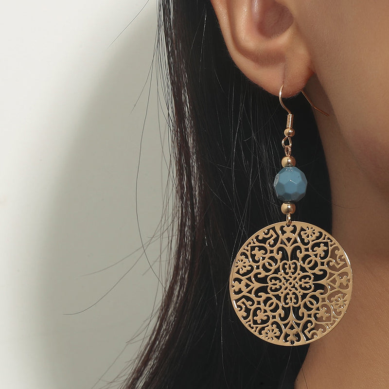 Fashion Jewelry Disc Cutout Beads Alloy Earrings