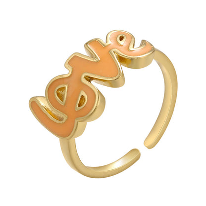 Oil Dripping Simple Letter Color Copper Ring Retention Plating