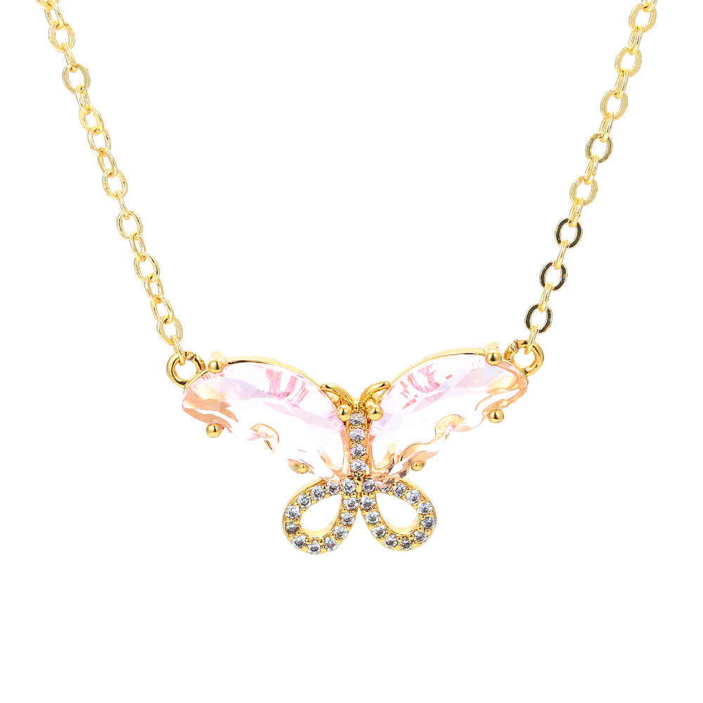 Fashion New Color Zircon Multicolor Butterfly Copper Clavicle Chain Wholesale