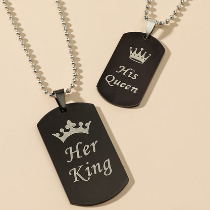 Fashion Jewelry Stainless Steel Her King His Queen Crown Necklace Set