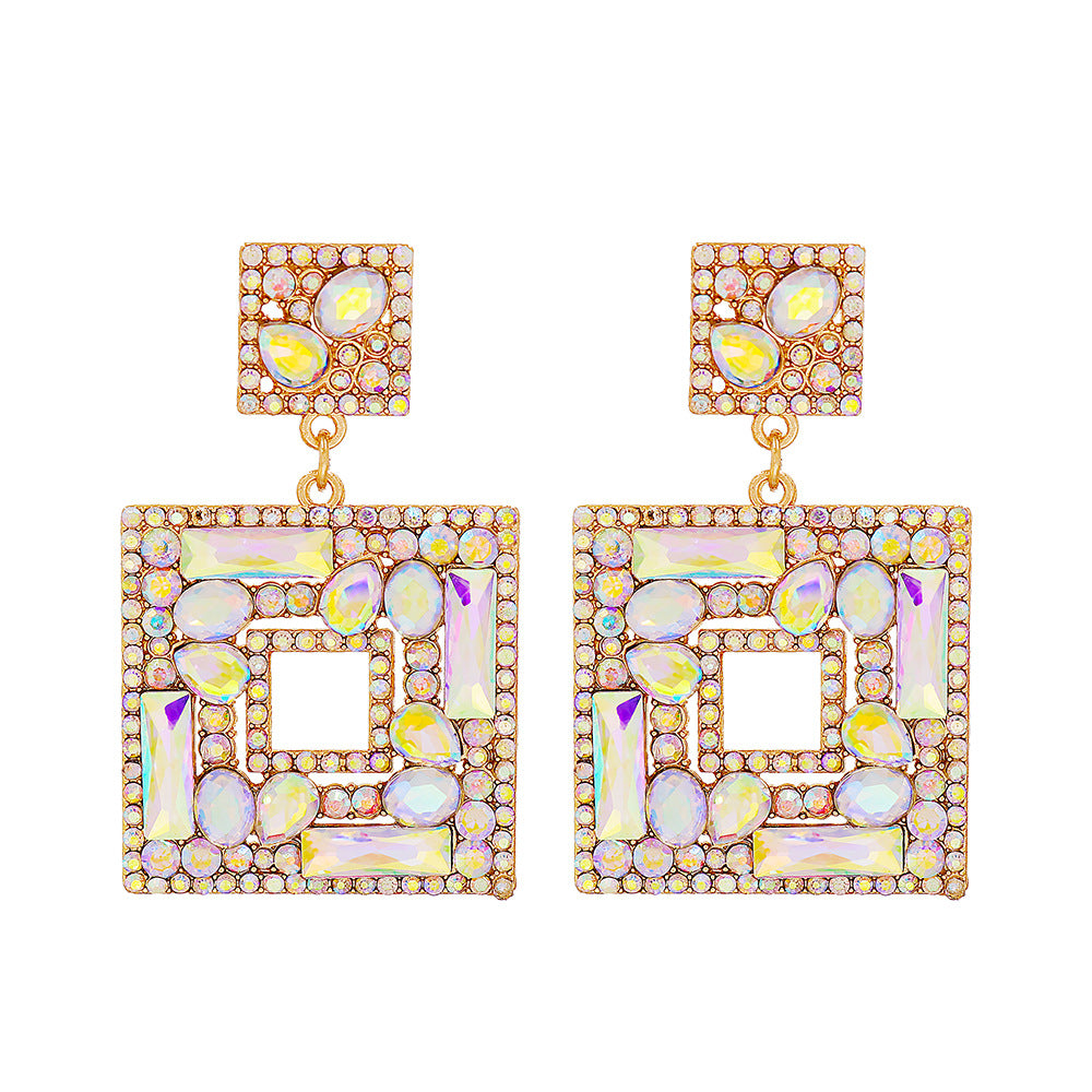 New Geometric Color Diamond Square Hollow Pendant Earrings