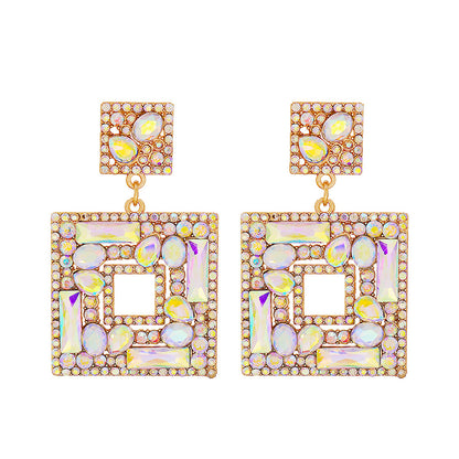 New Geometric Color Diamond Square Hollow Pendant Earrings