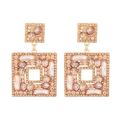 New Geometric Color Diamond Square Hollow Pendant Earrings