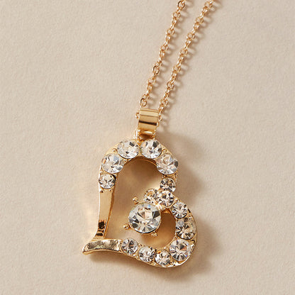 Fashion Jewelry Rhinestone Love Necklace Ring Stud Earrings Set